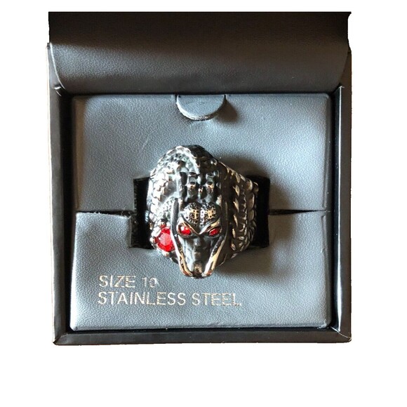 Ed Hardy Dragon Stainless Steel Ring Red Jewel Eyes Size 10 New in Box - Picture 1 of 5